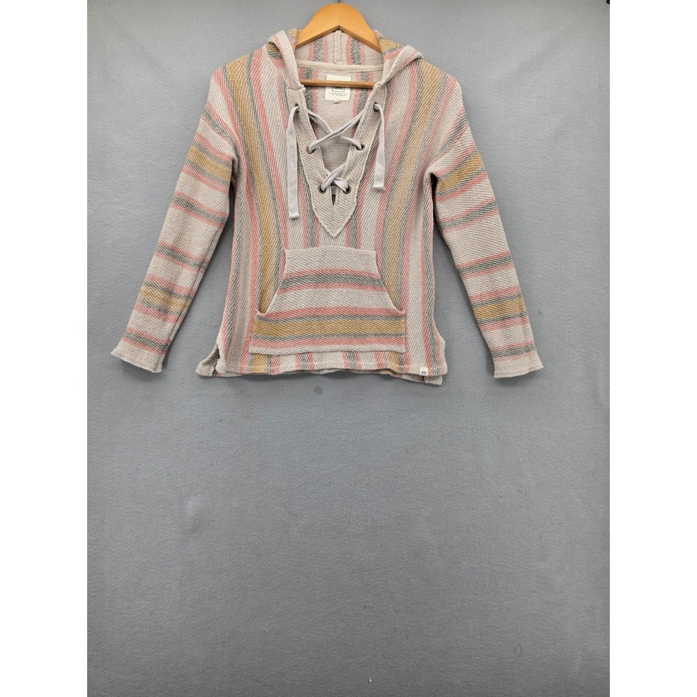 Rip Curl Baja Hoodie XS Womens Striped Lace Up Pullover Beach Surf Knit Poncho